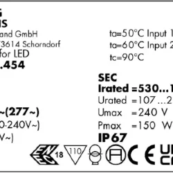 Драйвер влагозащищённый для светодиодов 150W/530-1050мА 100-214V IP67 | потенциометр | ECXe 1050.454 | - Vossloh-Schwabe