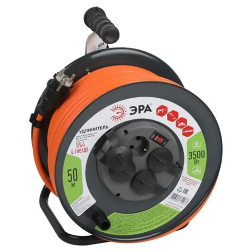 Удлинитель на метал. катушке 4х50м с заземл. IP44 RMx-4es-3x2.5-50m с выкл. ПВС 3х2.5 Эра Б0052922 - фото
