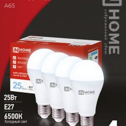 Лампа светодиодная LED-A65-VC 4PACK 25Вт 230В Е27 6500К 2380Лм (4шт./упак) IN HOME
