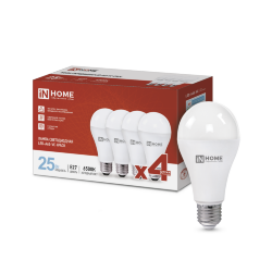 Лампа светодиодная LED-A65-VC 4PACK 25Вт 230В Е27 6500К 2380Лм (4шт./упак) IN HOME