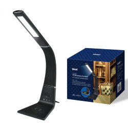 TLD-565 Black-LED-360Lm-3000-6000K-Dimmer-WR Светильник настольный, 12W, Сенсорный выключатель, Диммер, Беспроводное зарядное устройство, Черный