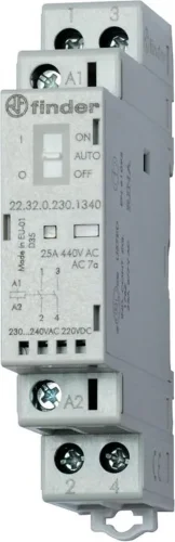 Контактор модульный 1NO + 1NC 25А AgSnO2 24В AC/DC 17.5мм IP20 опции: мех. индикатор + LED FINDER 223200244520 - фото