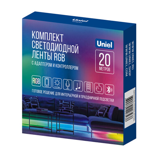 ULS-A01 20M-RGB-BT RRP24C01 Комплект светодиодной ленты c Bluetooth, 20м, RGB свет, Адаптер 24Вт, Контроллер с пультом в-к, TM Uniel - фото 2