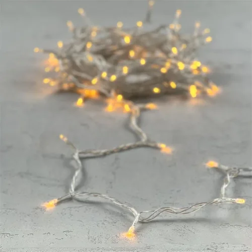 Гирлянда Нить 10м Желтая 220В, 100 LED, Провод Прозрачный ПВХ, IP54. Фото 6.