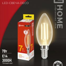 Лампа светодиодная LED-СВЕЧА-deco 7Вт 230В Е14 3000К 810Лм прозрачная IN HOME