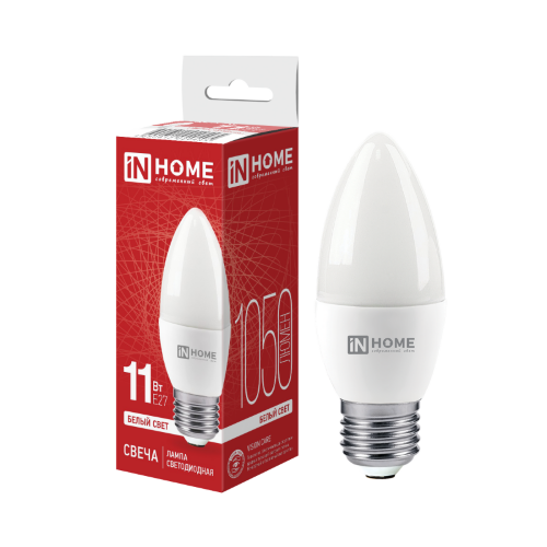 Лампа светодиодная LED-СВЕЧА-VC 11Вт 230В Е27 4000К 1050Лм IN HOME - Фото