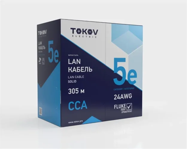 Кабель витая пара F/UTP 4х2х24 AWG кат.5E CCA PVC indoor Fluke tested 305м (м) TOKOV ELECTRIC TKL-C06-F42CCA-5E-305-PVC - фото 2