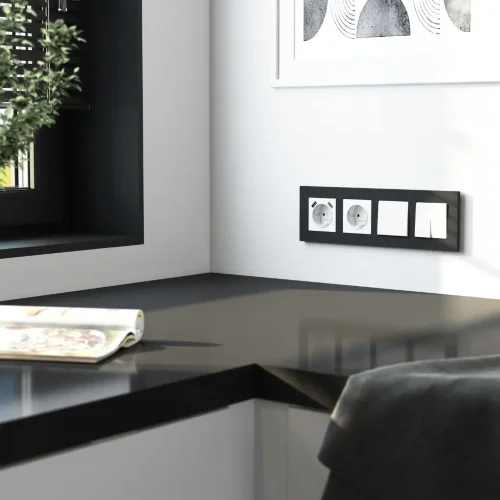 Рамка из поликарбоната на 4 поста Slab черный софт W0042908 - фото 2