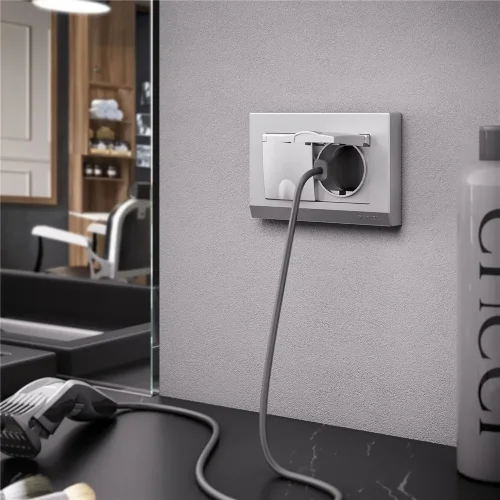 Розетка двойная влагозащ. с зазем. с защит. крышками и шторками (серебряный рифленый) W1172209 - фото 3