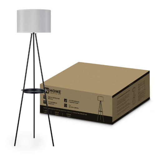 Светильник напольный под лампу ТНО 04ПВ-Е27-GB 230В полка, серый абажур, черная тренога IN HOME - Фото