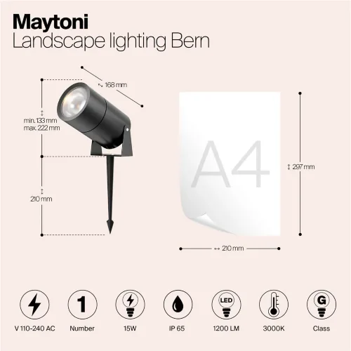 Ландшафтный светильник Bern 3000K 15Вт IP 65 (Графит) - фото 15