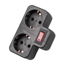 S-GES2-16PB BLACK Разветвитель сетевой с выключателем, с-з, 2 гнезда, 16А, 3500Вт, Черный