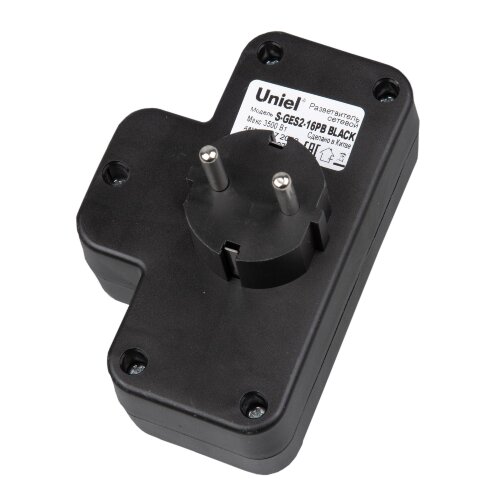 S-GES2-16PB BLACK Разветвитель сетевой с выключателем, с-з, 2 гнезда, 16А, 3500Вт, Черный - фото 2