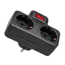 S-GES2-16PB BLACK Разветвитель сетевой с выключателем, с-з, 2 гнезда, 16А, 3500Вт, Черный
