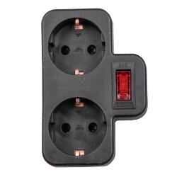 S-GES2-16PB BLACK Разветвитель сетевой с выключателем, с-з, 2 гнезда, 16А, 3500Вт, Черный