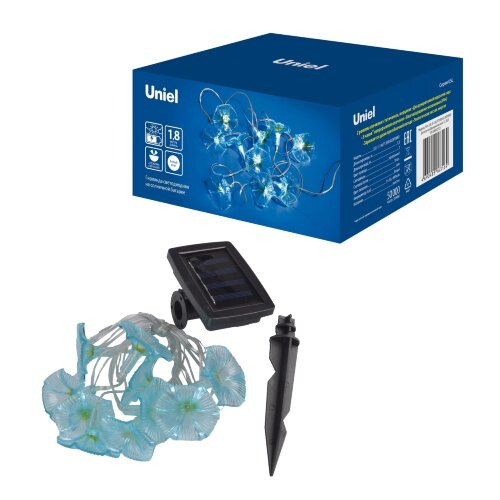 USL-S-136-PT2000 GLORYBIND Садовая гирлянда на солнечной батарее Вьюнок, 20 светодиодов, Белый свет, 1xАА Ni-Mh аккумулятор в-к, IP44, TM Uniel - фото 6