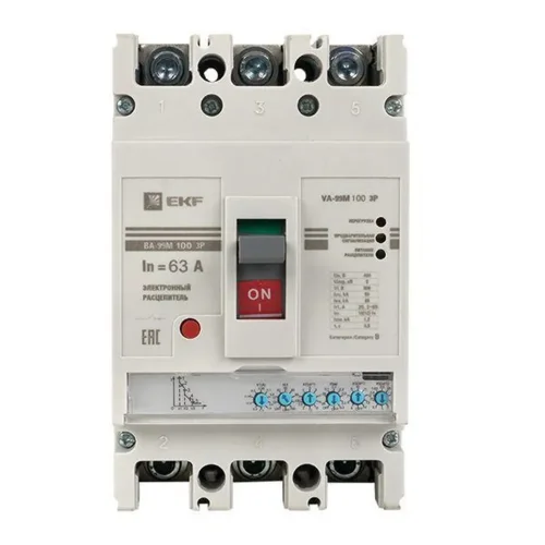 Выключатель автоматический 3п 100/63А 50кА ВА-99М PROxima электр. расцеп. EKF mccb99-100-63me - фото 3