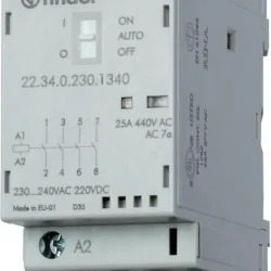 Контактор модульный 4NO 25А AgSnO2 230В AC/DC 35мм IP20 опции: переключатель Авто-Вкл-Выкл + мех. индикатор + LED FINDER 223402304340