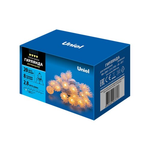 ULD-S0280-020-DTA WARM WHITE IP20 PINE CONES Гирлянда светодиодная Шишки , 20 светодиодов, 2.8 м, теплый белый, IP20, провод прозрачный. - фото 6