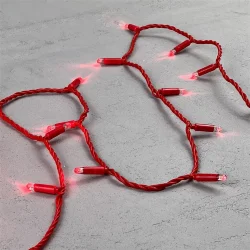 Гирлянда Нить с Колпачком 10м Красная 220В, 100 LED, Провод Красный ПВХ, IP65