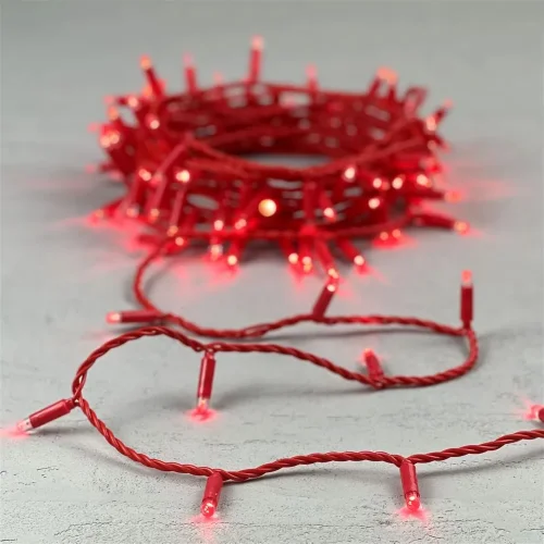 Гирлянда Нить с Колпачком 10м Красная 220В, 100 LED, Провод Красный ПВХ, IP65. Фото 5.