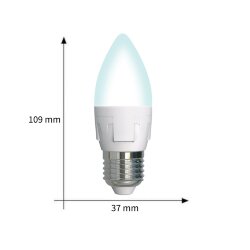 LED-C37 7W-4000K-E27-FR-DIM PLP01WH Лампа светодиодная, диммируемая, Форма свеча, матовая, Серия Яркая, Белый свет 4000K.