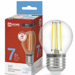 Лампа светодиодная LED-ШАР-deco 7Вт 230В Е27 6500К 810Лм прозрачная IN HOME