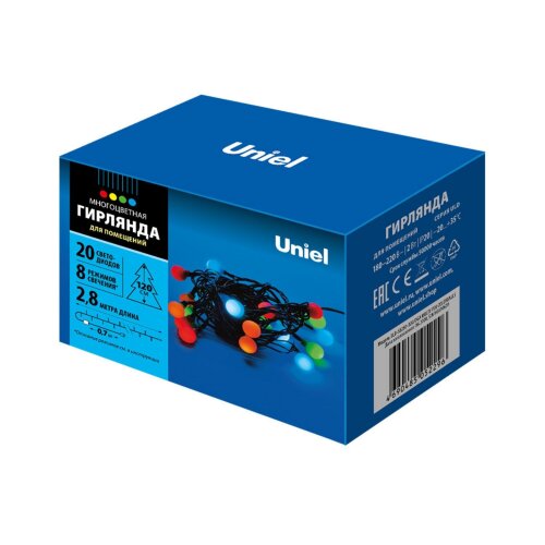 ULD-S0280-020-DGA MULTI IP20 COLORBALLS Гирлянда светодиодная с контроллером Разноцветные шарики, 20 светодиодов, длина 2.8 м, цвет свечения разноцветный, IP20, провод зеленый, упаковка- картон. - фото 6