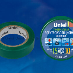 UIT-135P 10-15-01 GRN Изоляционная лента Uniel 10м, 15мм, 0.135мм, 1шт, цвет Зеленый