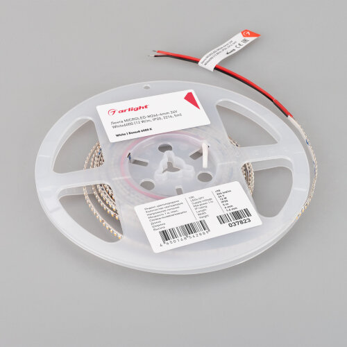 Светодиодная лента MICROLED-М266-4mm 24V White6000 (12 W/m, IP20, 2216, 5m) (Arlight, узкая) 037823 - фото 2