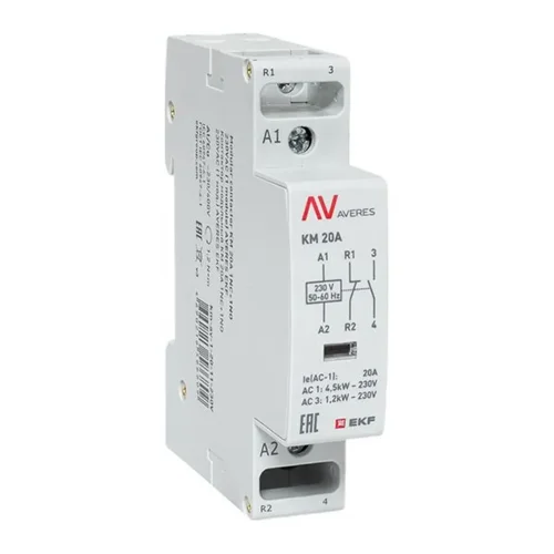 Контактор модульный КМ 20А 1NC+1NO 230В AC (1 мод.) AVERES EKF km-av-1-20-11-230V - фото