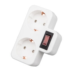 S-GES2-16PB WHITE Разветвитель сетевой с выключателем, с-з, 2 гнезда, 16А, 3500Вт, Белый