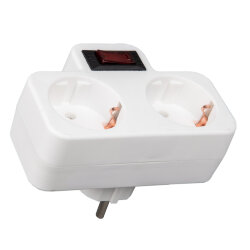 S-GES2-16PB WHITE Разветвитель сетевой с выключателем, с-з, 2 гнезда, 16А, 3500Вт, Белый
