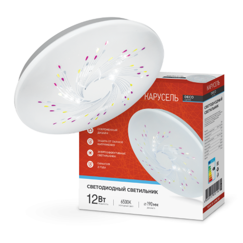 Светильник светодиодный серии DECO КАРУСЕЛЬ 12Вт 230В 6500К 1080Лм 210х65мм IN HOME - Фото