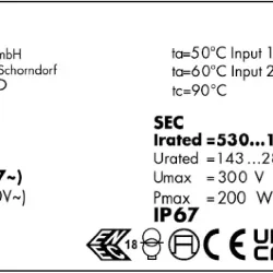 Драйвер влагозащищённый для светодиодов 200W/530-1050мА 130-286V IP67 | потенциометр | ECXe 1050.455 | - Vossloh-Schwabe