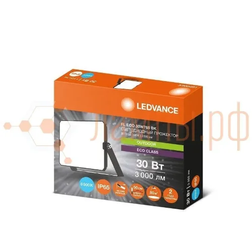 Прожектор светодиодный 30W/6500K IP65 | 3000Lm Симметричный 105° Чёрный | FLOODLIGHT ECO G4 | - LEDVANCE. Фото 2