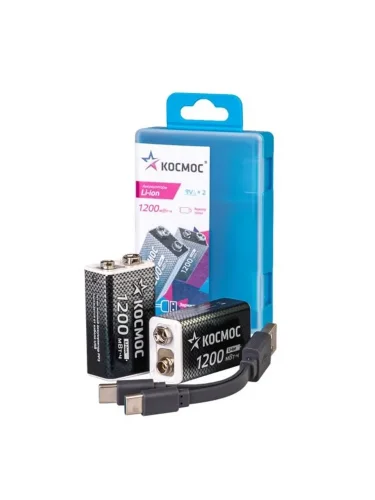 Аккумулятор крона Li-ion 9В 1200мАч (уп.2шт) КОСМОС KOCLi9V1200mAh2B - фото