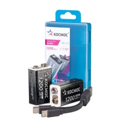 Аккумулятор крона Li-ion 9В 1200мАч (уп.2шт) КОСМОС KOCLi9V1200mAh2B