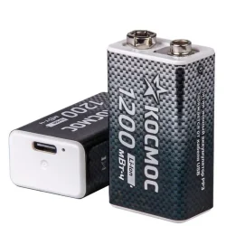 Аккумулятор крона Li-ion 9В 1200мАч (уп.2шт) КОСМОС KOCLi9V1200mAh2B