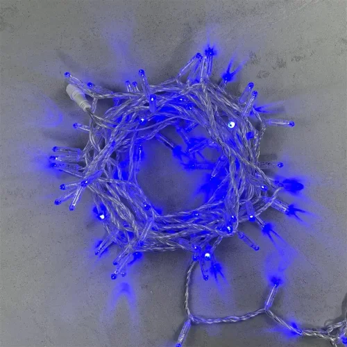 Гирлянда Нить с Колпачком 10м Синяя 220В, 100 LED, Провод Прозрачный ПВХ, IP65. Фото 1.