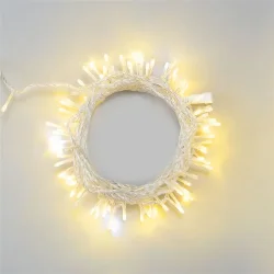Гирлянда Нить 10м Тепло-Белая с Мерцанием Белого Диода 220В, 100 LED, Провод Прозрачный ПВХ, IP54
