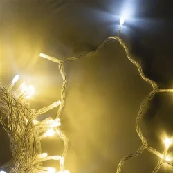 Гирлянда Нить 10м Тепло-Белая с Мерцанием Белого Диода 220В, 100 LED, Провод Прозрачный ПВХ, IP54