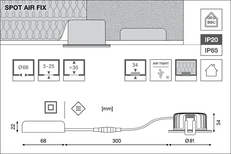 Светильник светодиодный встраиваемый 6W/927 DIM (Отсечка) 36° IP65 480Lm d81(68)x34 | DIP-переключатель | SPOT AIR FIX P | - LEDVANCE. Фото 8