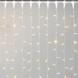 Гирлянда Занавес с Колпачком 2 x 3 м Тепло-Белый с Мерцанием Белого Диода 220В, 600 LED, Провод Прозрачный ПВХ, IP65
