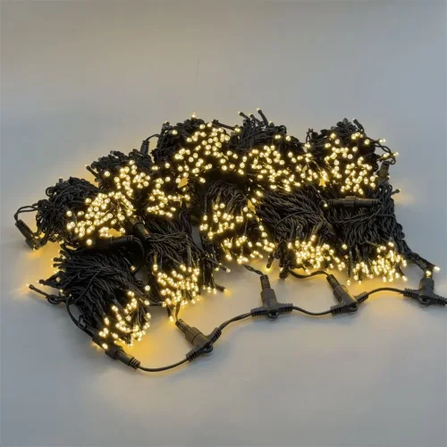 Комплект 5 Тепло-Белых Нитей по 20м, 1000 LED, Провод Черный Каучук 2,3мм, IP54. Фото 1.