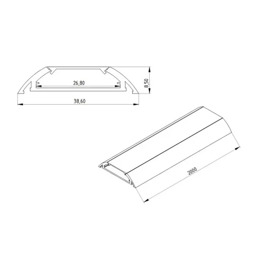 Алюминиевый профиль 781 (2000x38.6x8.5мм с рассеивателем) - фото II