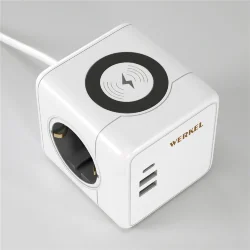 Розеточный блок 3-местный + 3×USB + беспроводная зарядка W6513501