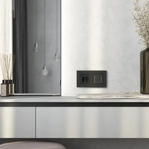 Рамка из поликарбоната на 2 поста Slab черный софт W0022908 - фото 3