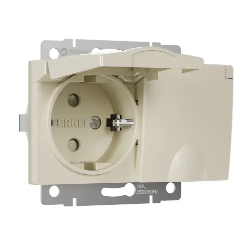 Розетка двойная влагозащ. с зазем. с защит. крышками и шторками (слоновая кость) W1172203 - фото