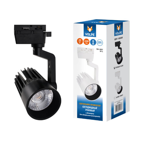ULB-Q274 25W/4000К BLACK Светильник-прожектор светодиодный трековый. 2200 Лм. Белый свет (4000К) Корпус черный. ТМ Volpe - фото